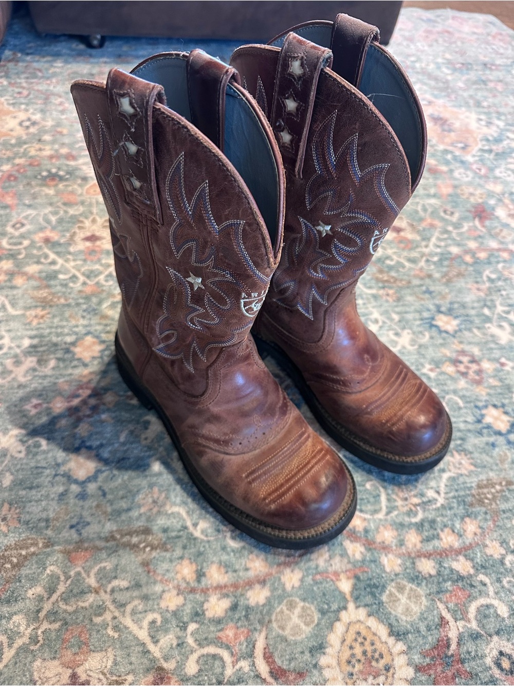 Ariat Brown Embroidered Leather Western Ankle Boots